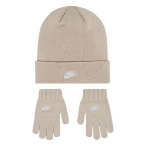 Nike Tan Knit Beanie and Gloves Set